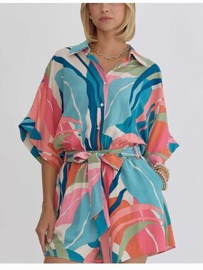 Entro Oversized Tropical Print Romper